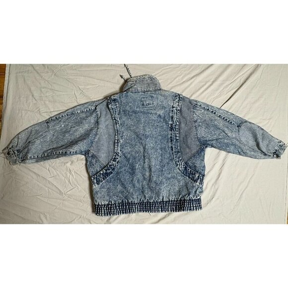 Vintage 80's Acid Wash Denim Bomber Jacket With Ribbed Hem Unisex 18W Distressed - Picture 6 of 11